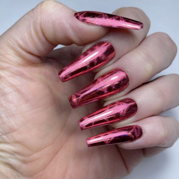 pink holo tartan foil hands