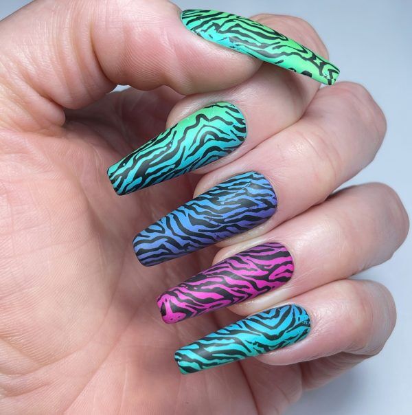 rainbow tiger nail art foil