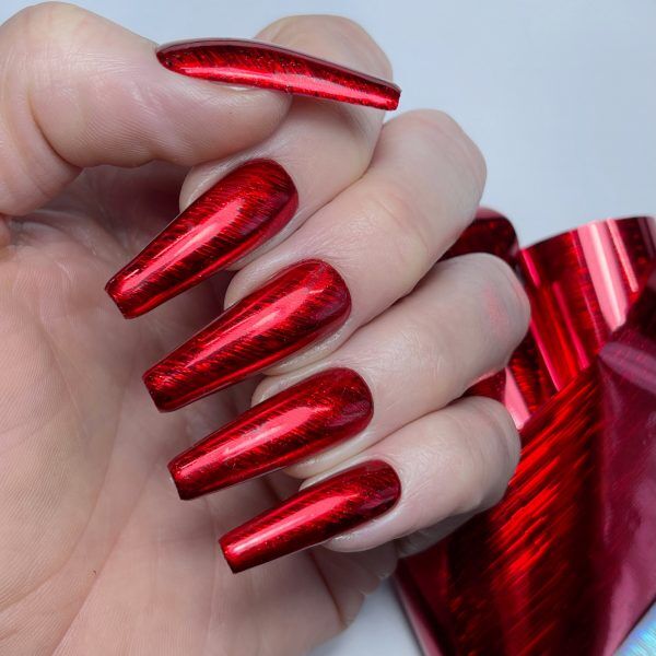 red holo lines nail art foil