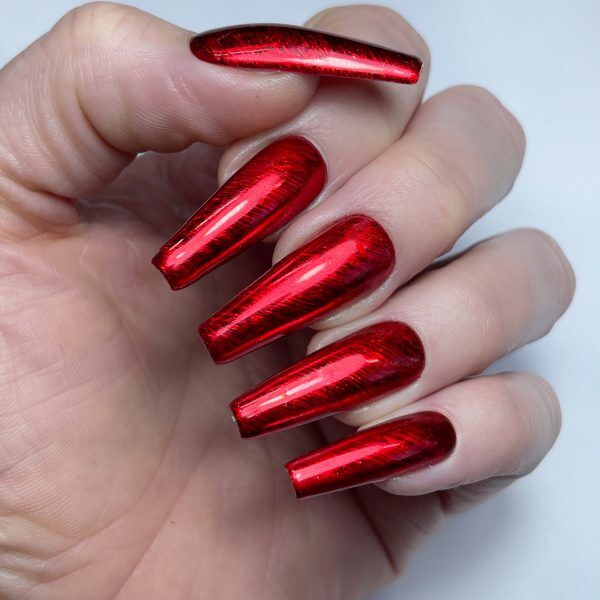 red holographic lines nail art foil