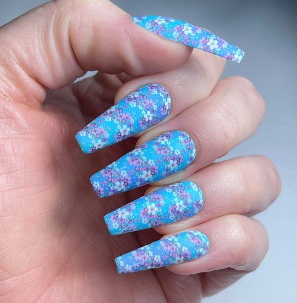 floral quilt matte nails