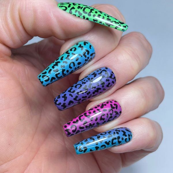 rainbow leopard nail art foil