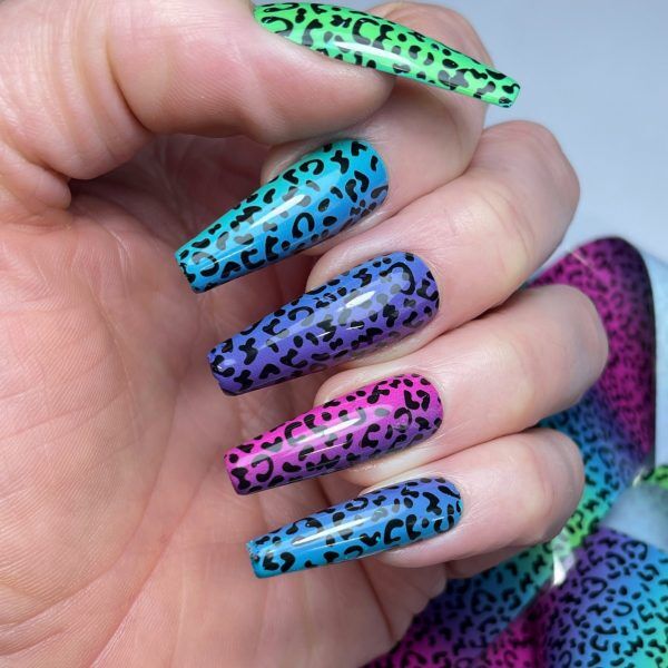 rainbow leopard nail art foil