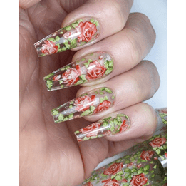 floral nails using flowery nail foil