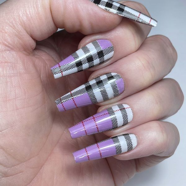 purple tartan nail foil