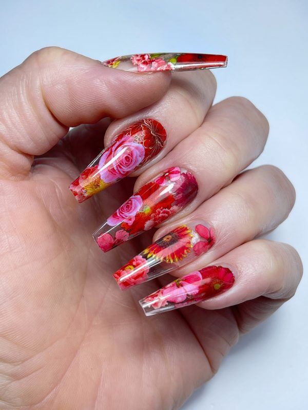 Lecenté Fauna Red Floral Nail Art Foil
