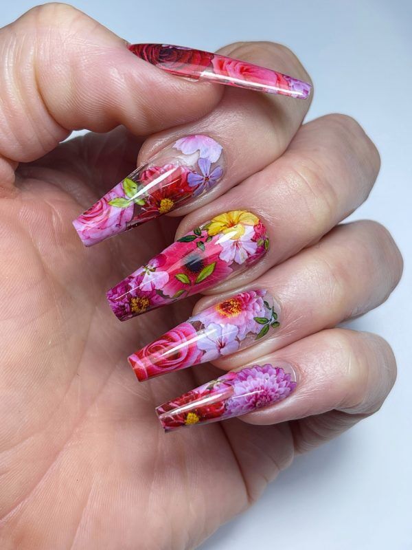 Lecenté Posy Pink Floral Nail Art Foil