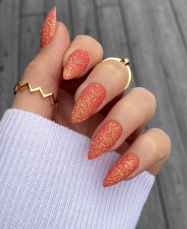 Carrot Iridescent Glitter nails