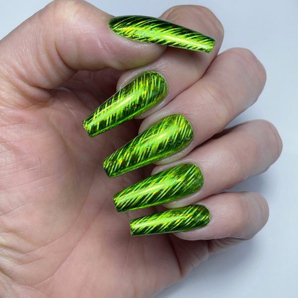 lime green holo lines nail art foil