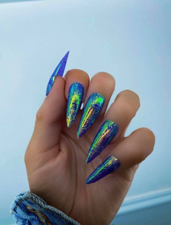 lecente indigo opalescent shimmer film hand