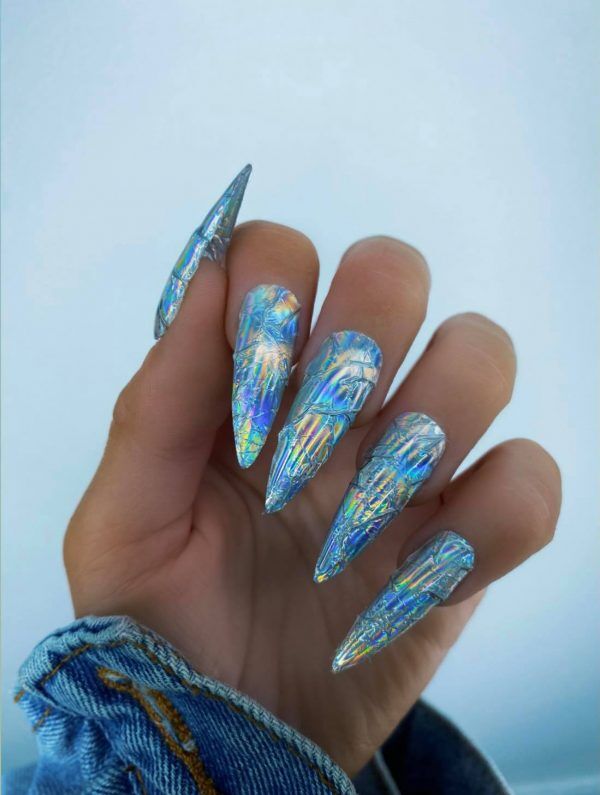 Lecente silver holographic shimmer film nails